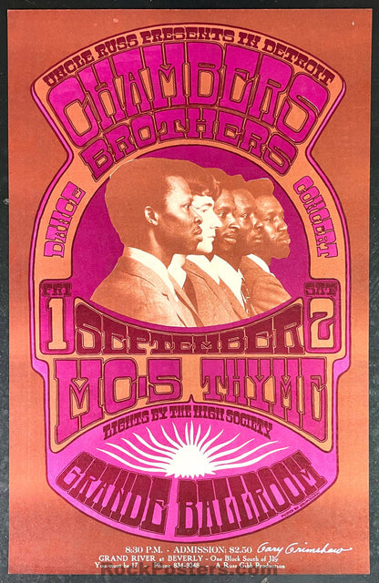 AUCTION - AOR 3.140 - MC5 Chambers Bros. - Gary Grimshaw Signed - 1967 Poster - Grande Ballroom - Near Mint