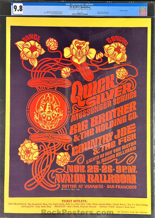 AUCTION - FD-36 - Quicksilver Big Brother - 1966 Poster - Avalon Ballroom - CGC Graded 9.8 - SF Rock Posters & Collectibles