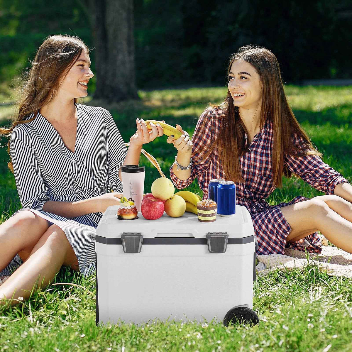 Portable Hard Cooler 45QT | 64-Can Wheeled Cooler with Cup Holder