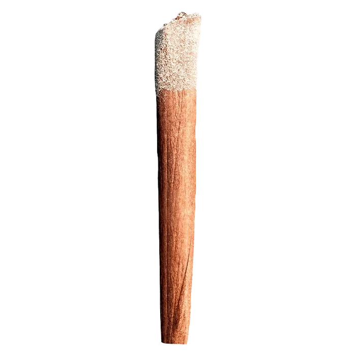A close-up, angled view of the Banana Triple Infused Blunt, showing its cylindrical shape and textured paper wrap.