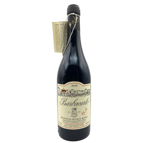 Barbacarlo Oltrepo Pavese red wine bottle, dark glass, front label view