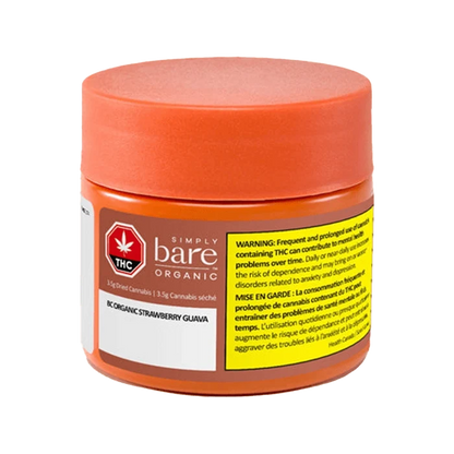 Front view of the BC Organic Strawberry Guava container with a white label and colorful fruit illustration.