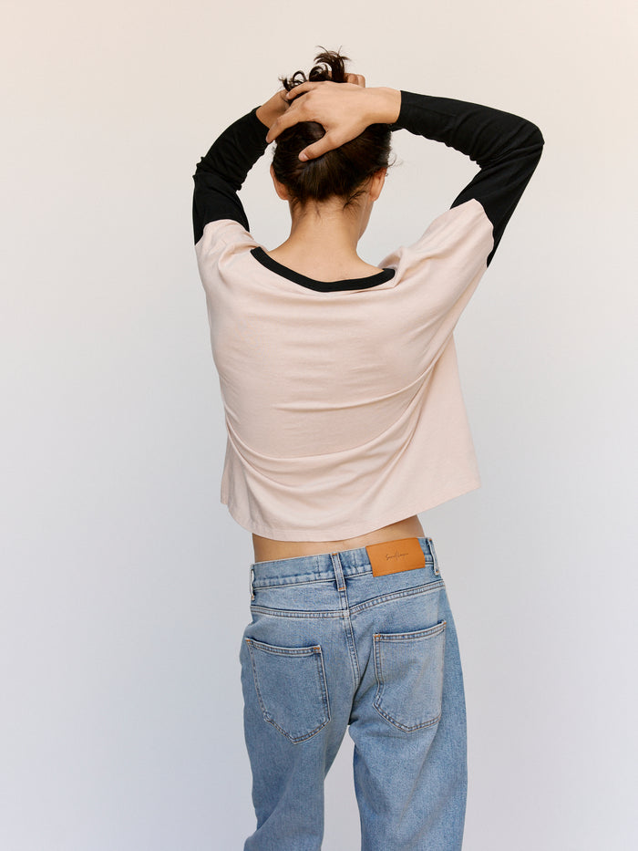 Beige & Black Cotton Shrine B-Ball Tee | Second/Layer | DEPARTAMENTO