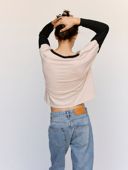 Beige & Black Cotton Shrine B-Ball Tee | Second/Layer | DEPARTAMENTO