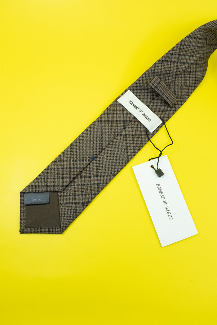Beige & Brown Wool Check Tie | Ernest W. Baker | DEPARTAMENTO