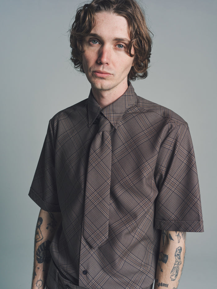 Beige & Brown Wool Check Tie