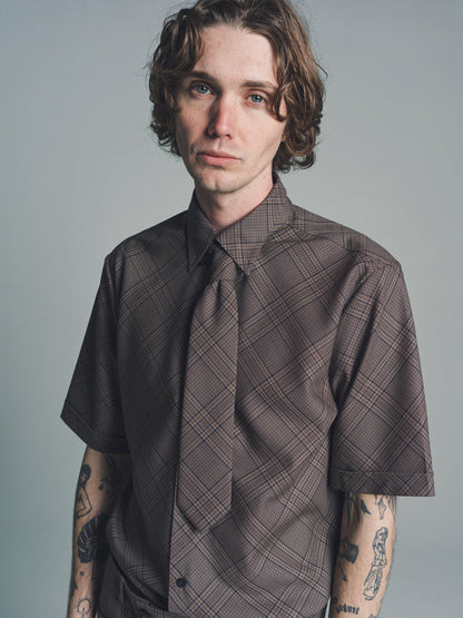 Beige & Brown Wool Check Tie