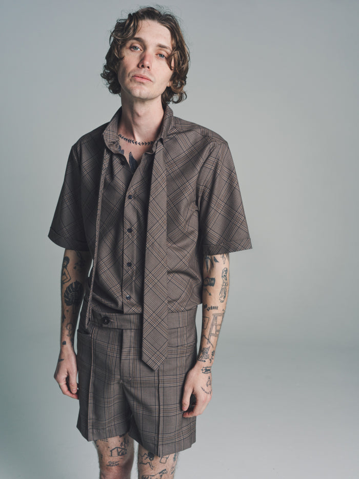 Beige & Brown Wool Check Tie