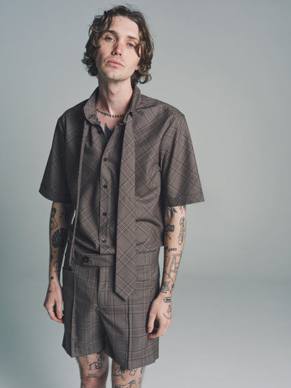 Beige & Brown Wool Check Tie