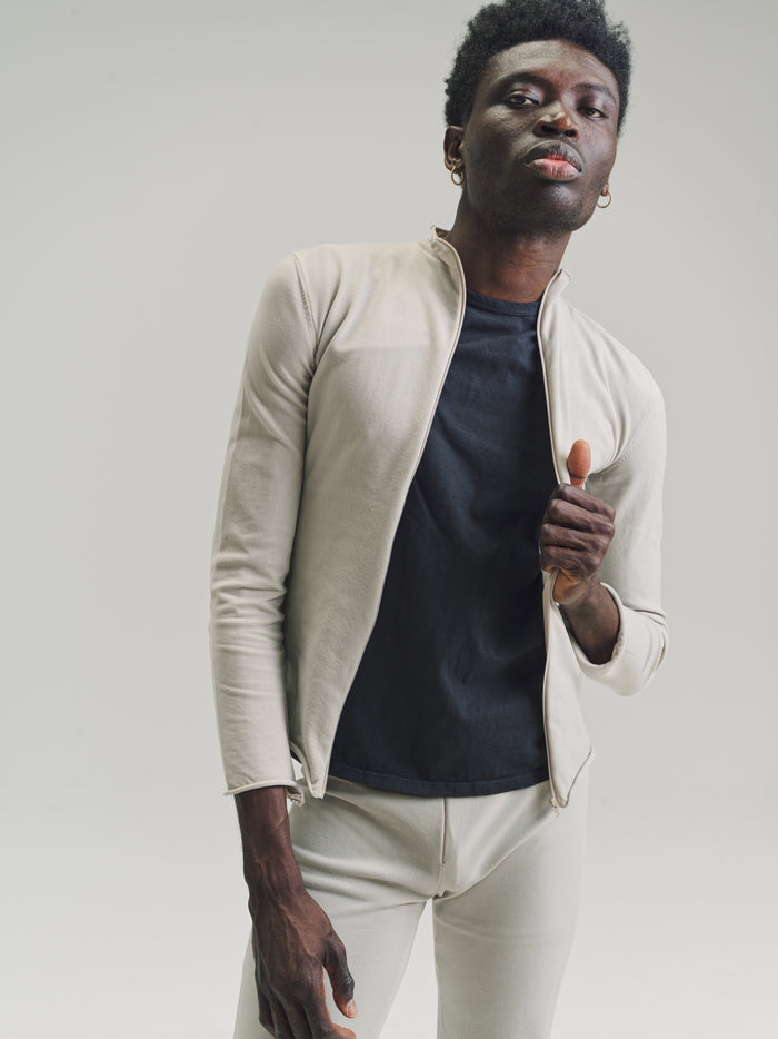 Beige Nylon No.151 Knitted Zipper Jacket | Gabriela Coll Garments | DEPARTAMENTO