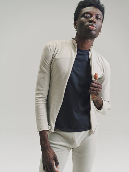 Beige Nylon No.151 Knitted Zipper Jacket | Gabriela Coll Garments | DEPARTAMENTO