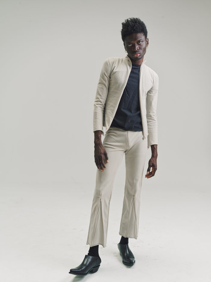 Beige Nylon No.151 Knitted Zipper Jacket | Gabriela Coll Garments | DEPARTAMENTO