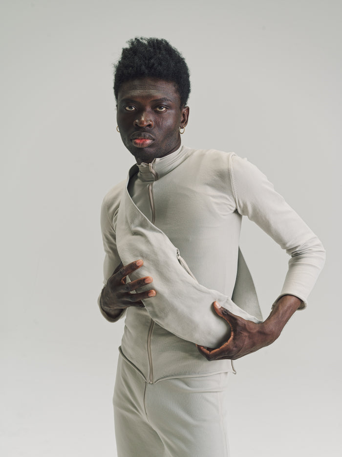 Beige Nylon No.151 Knitted Zipper Jacket | Gabriela Coll Garments | DEPARTAMENTO