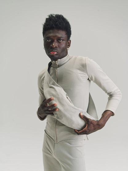 Beige Nylon No.151 Knitted Zipper Jacket | Gabriela Coll Garments | DEPARTAMENTO