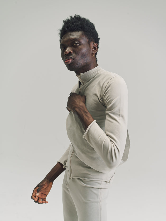 Beige Nylon No.151 Knitted Zipper Jacket | Gabriela Coll Garments | DEPARTAMENTO