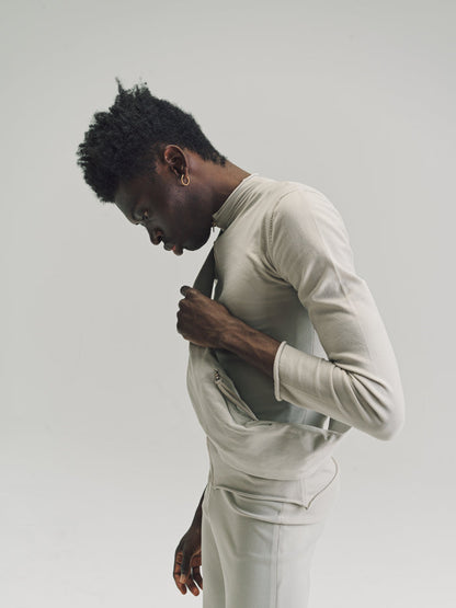 Beige Nylon No.151 Knitted Zipper Jacket | Gabriela Coll Garments | DEPARTAMENTO