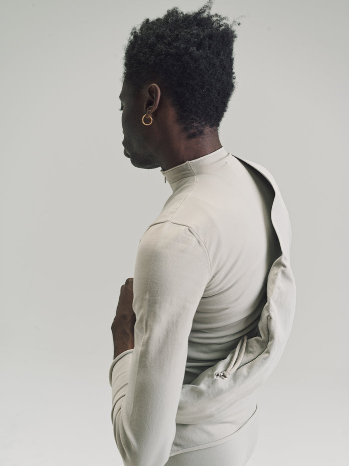 Beige Nylon No.151 Knitted Zipper Jacket | Gabriela Coll Garments | DEPARTAMENTO