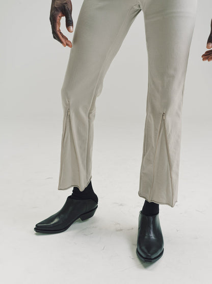 Beige Nylon No.152 Knitted Zipper Trousers | Gabriela Coll Garments | DEPARTAMENTO