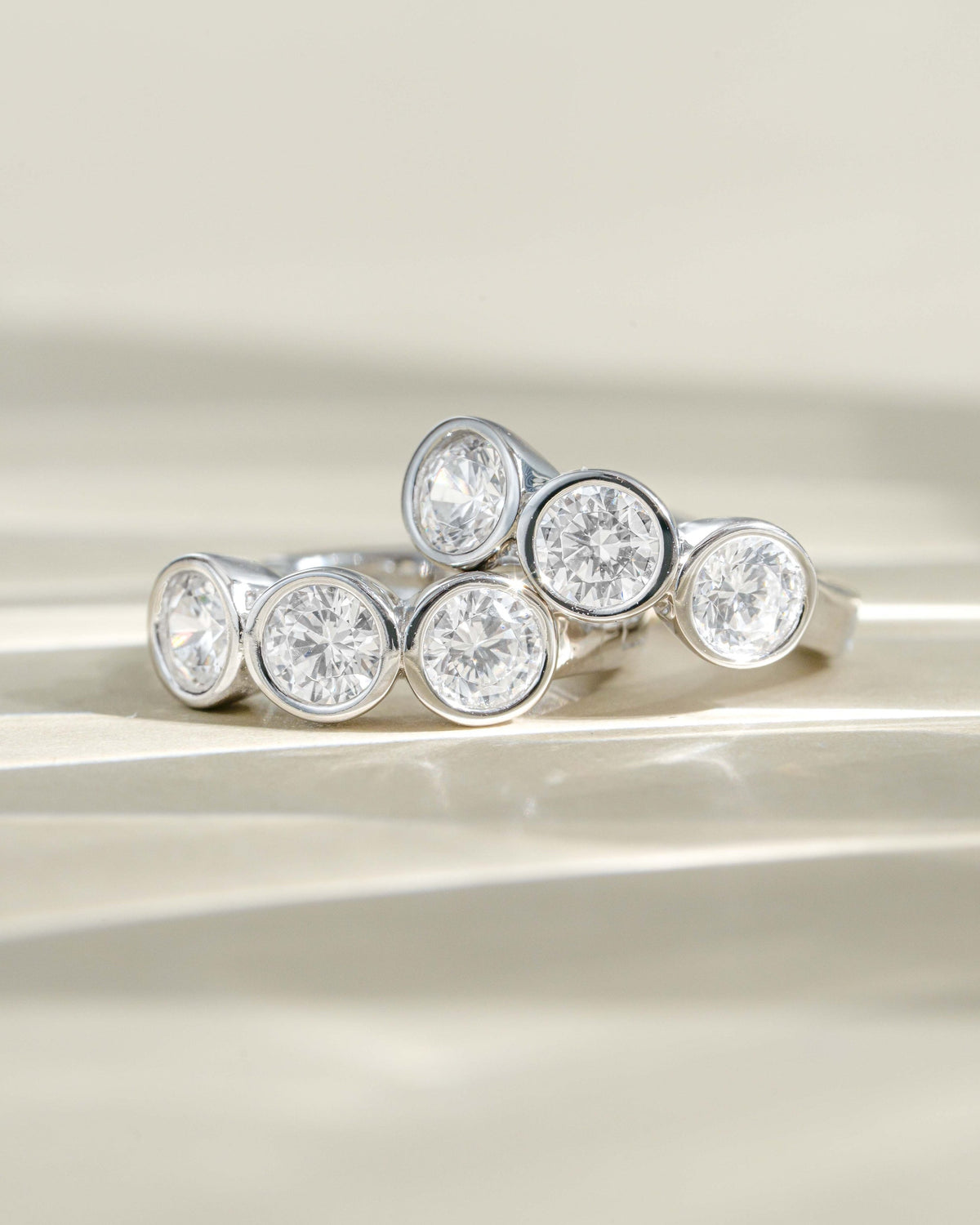 Bezel 3 Stone Huggie Hoop Earrings
