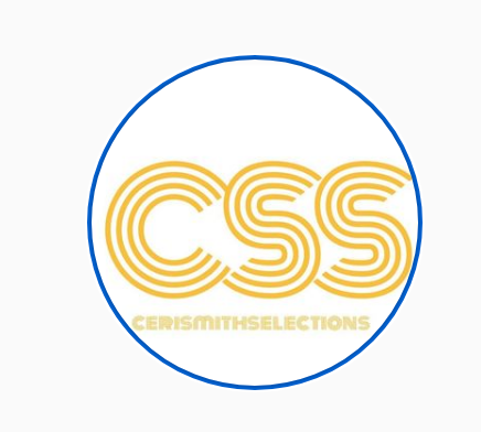 Round blue-and-gold CSS logo with concentric stripes, CERISMITHSELECTIONS