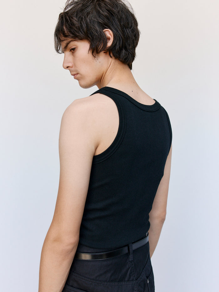 Black Cotton Random Teleco Rib Tank Top