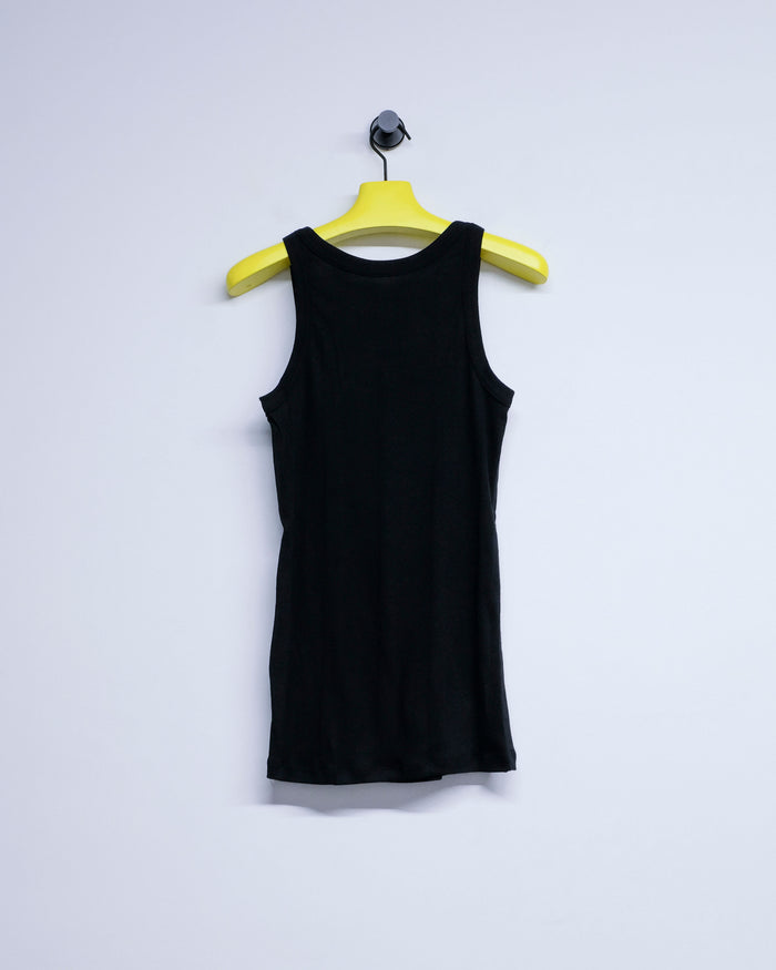 Black Cotton Random Teleco Rib Tank Top