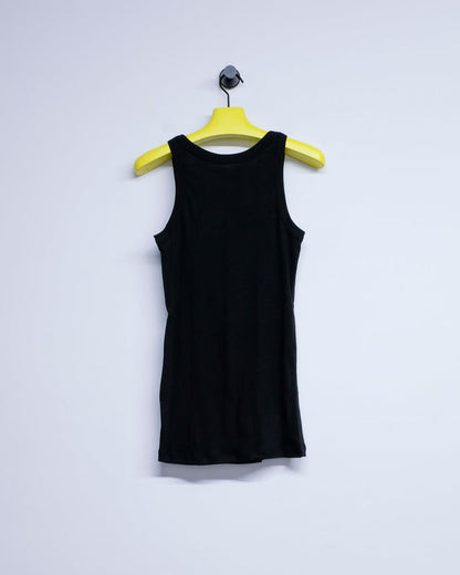 Black Cotton Random Teleco Rib Tank Top