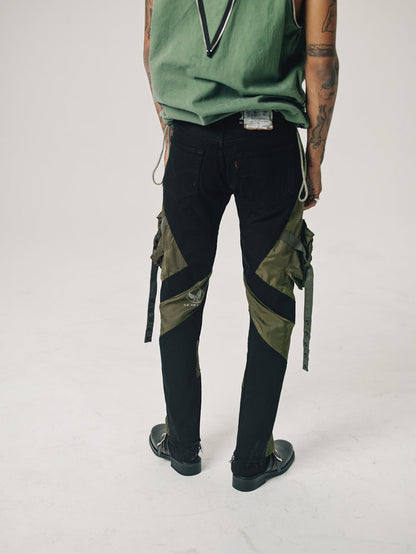 Black Denim Up-cycled Military Combine Jeans | Old Park | DEPARTAMENTO
