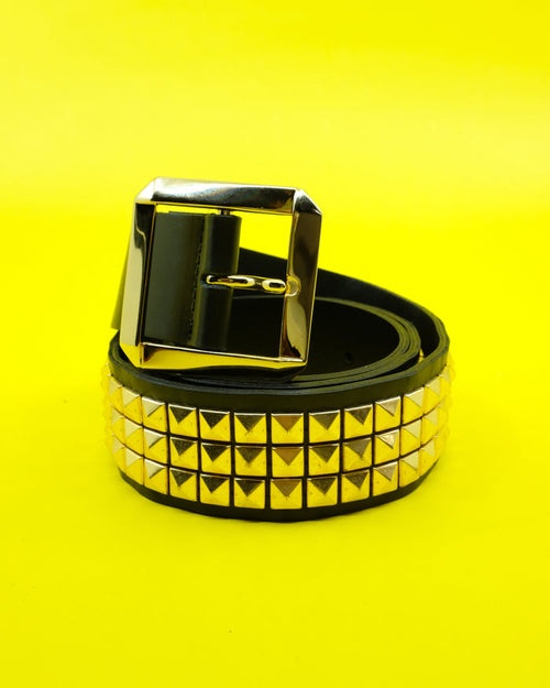 Black & Gold Pyramid Studded Large Buckle Belt | Ernest W. Baker | DEPARTAMENTO