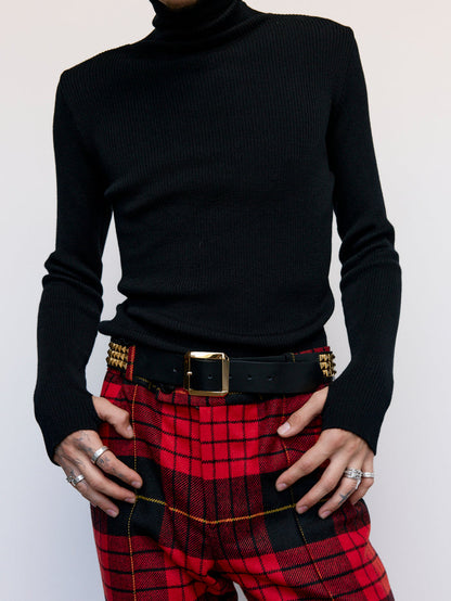 Black & Gold Pyramid Studded Large Buckle Belt | Ernest W. Baker | DEPARTAMENTO