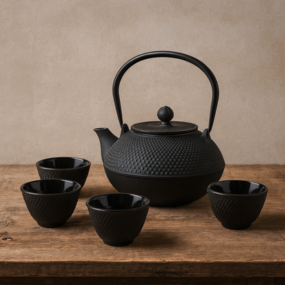 Black Hobnail Cast Iron Teacup