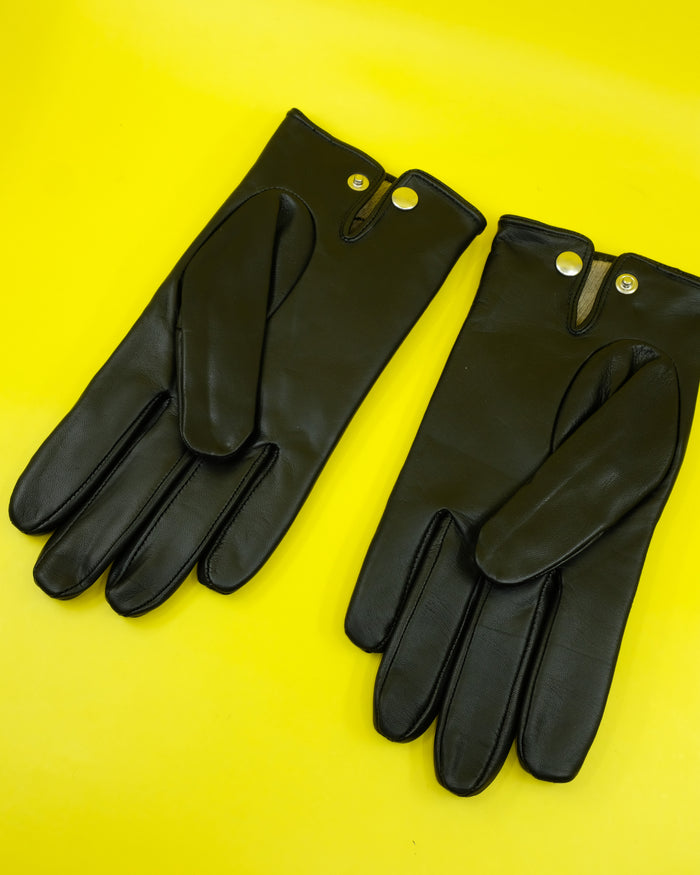 Black Lamb Leather W/ Gold Studs Quilted Gloves