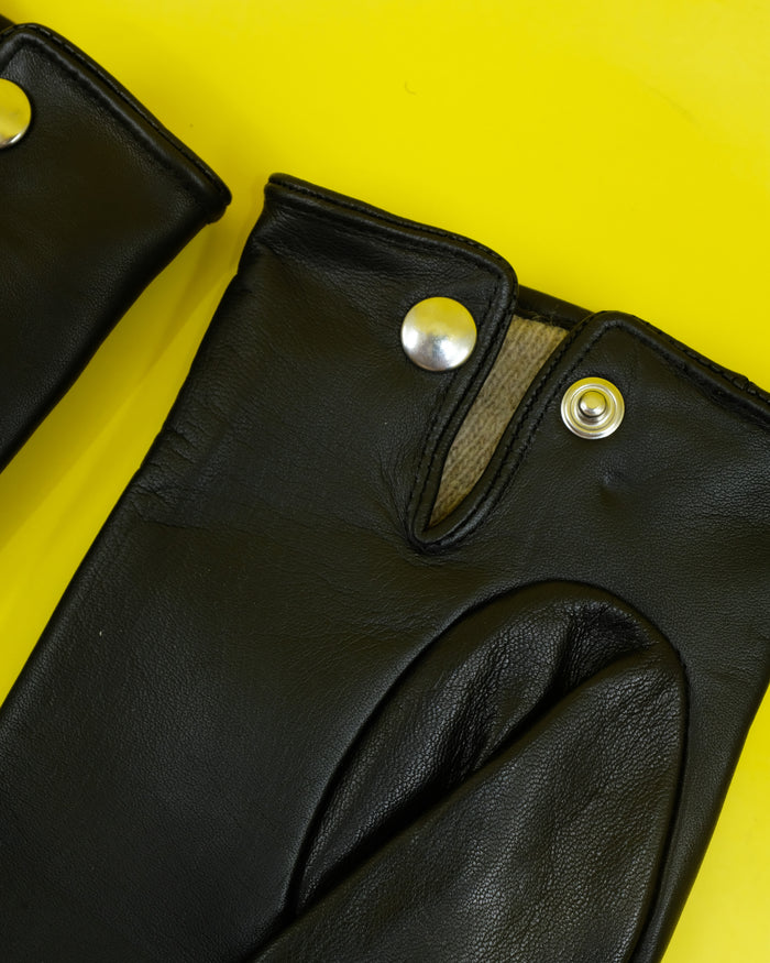 Black Lamb Leather W/ Gold Studs Quilted Gloves