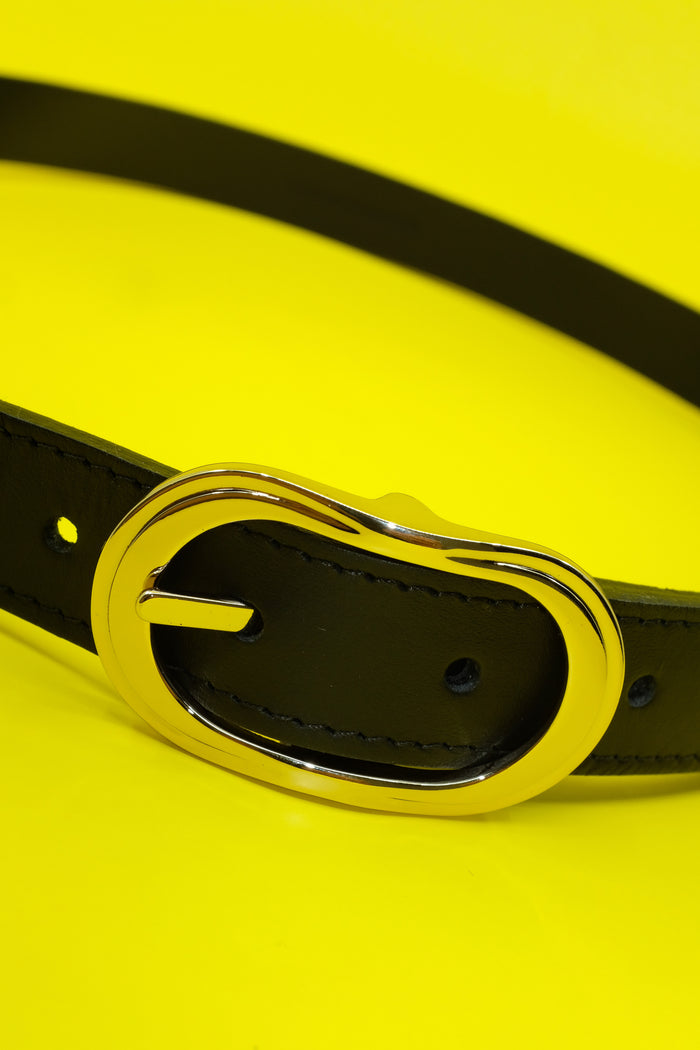 Black Leather Belt W/ Gold Buckle | Ernest W. Baker | DEPARTAMENTO