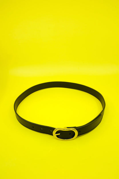 Black Leather Belt W/ Gold Buckle | Ernest W. Baker | DEPARTAMENTO