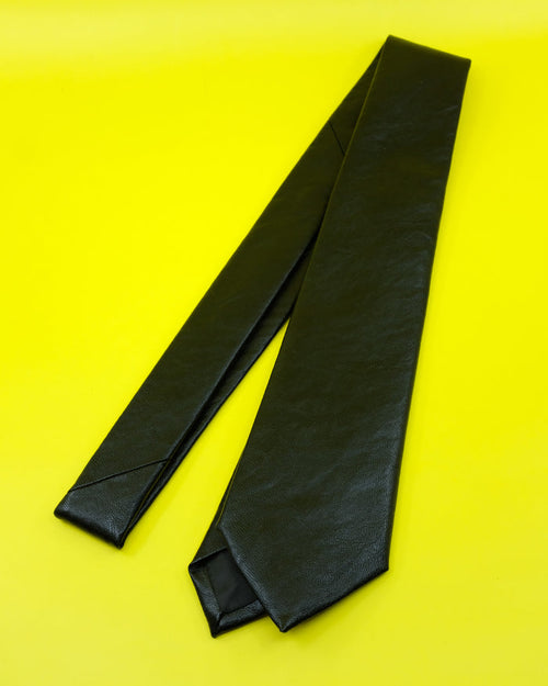 Black Real Fake Leather Tie