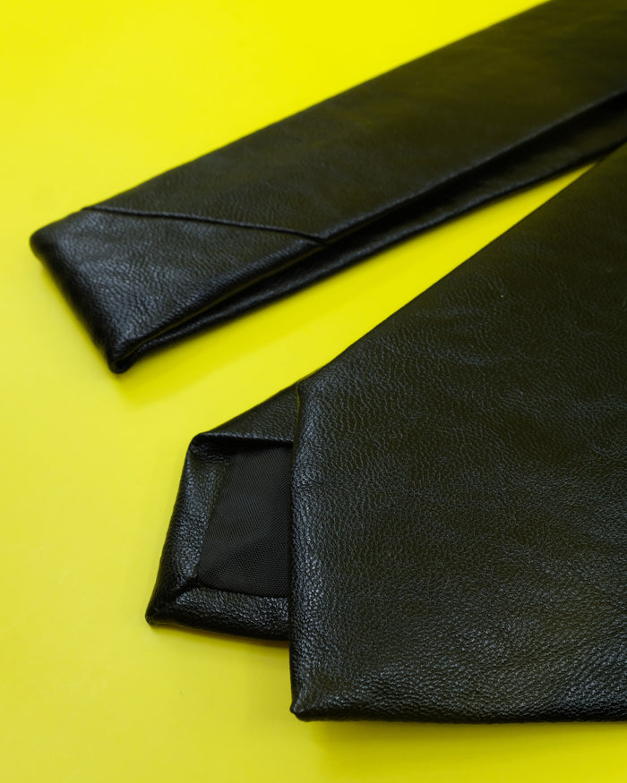 Black Real Fake Leather Tie