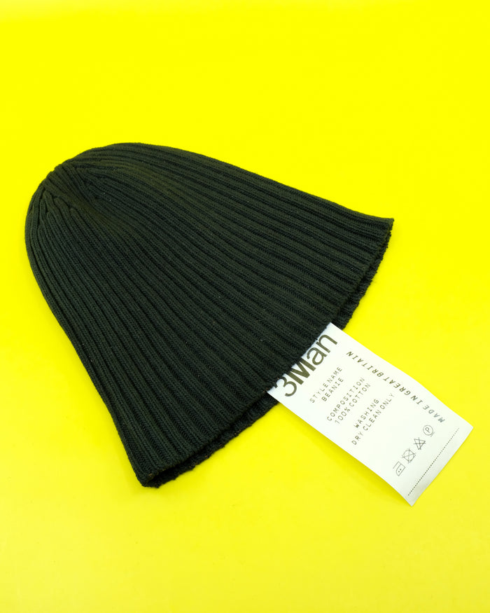 Black Recycled Cotton Knit Ribbed Skullcap Beanie | 3MAN | DEPARTAMENTO