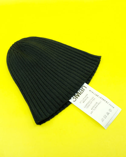 Black Recycled Cotton Knit Ribbed Skullcap Beanie | 3MAN | DEPARTAMENTO