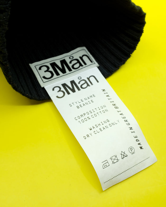 Black Recycled Cotton Knit Ribbed Skullcap Beanie | 3MAN | DEPARTAMENTO
