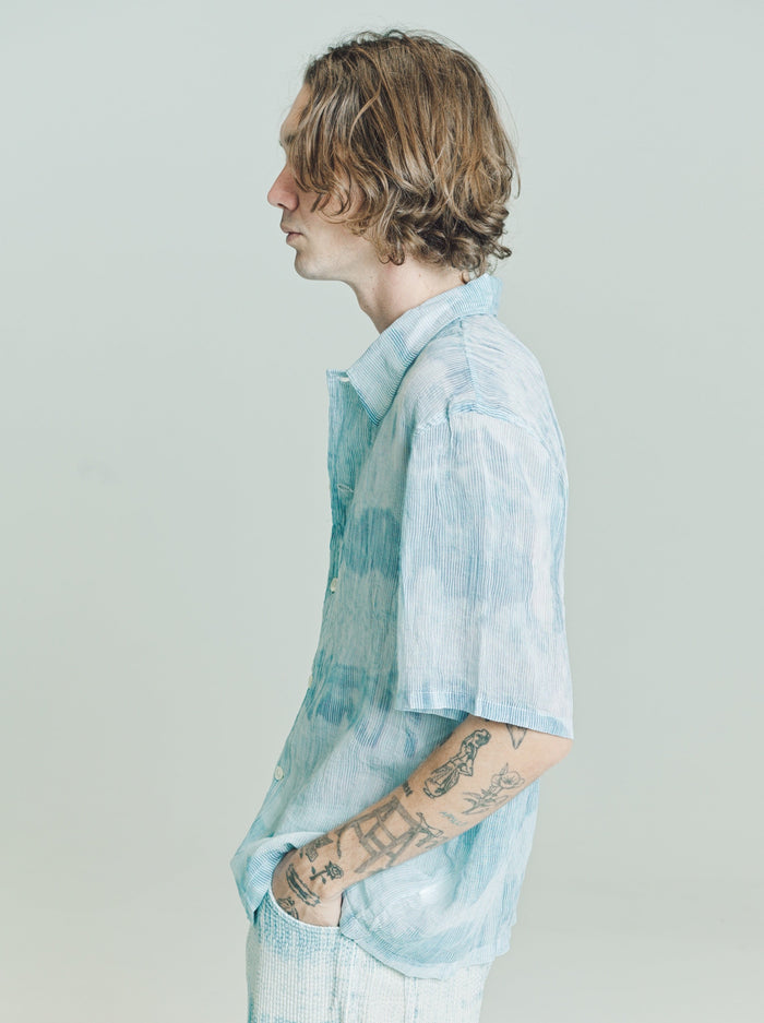 Blue Brush Stroke Print Box Short Sleeve Shirt