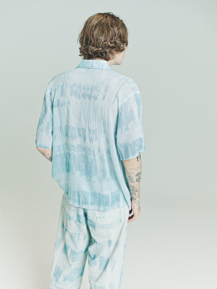Blue Brush Stroke Print Box Short Sleeve Shirt