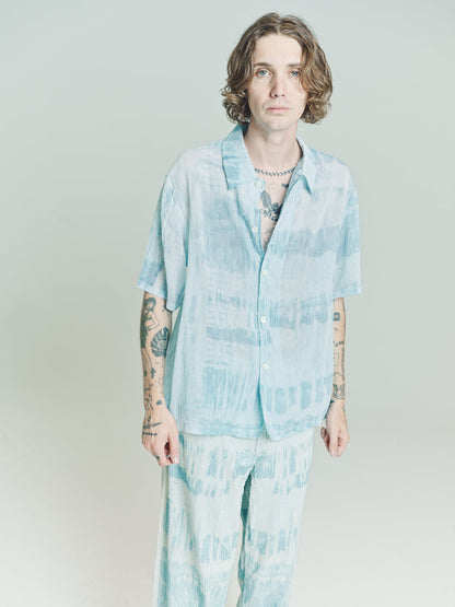 Blue Brush Stroke Print Box Short Sleeve Shirt