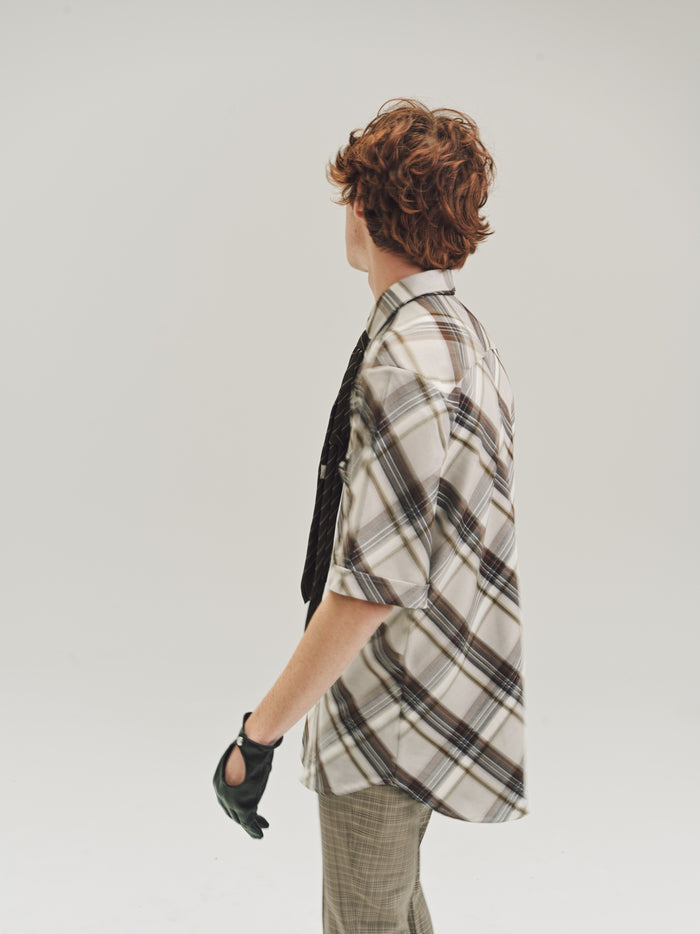 Brown Diagonal Plaid Viscose Short Sleeve Shirt | Ernest W. Baker | DEPARTAMENTO