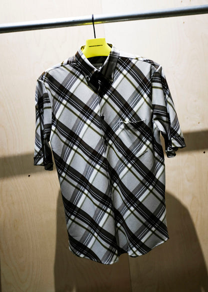 Brown Diagonal Plaid Viscose Short Sleeve Shirt | Ernest W. Baker | DEPARTAMENTO