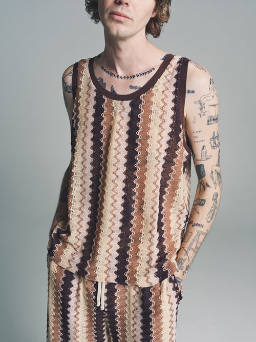 Brown Wave Poly Knitted Tank Top