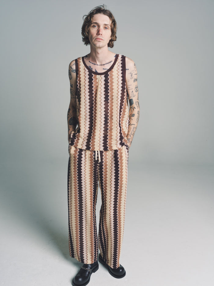 Brown Wave Poly Knitted Tank Top