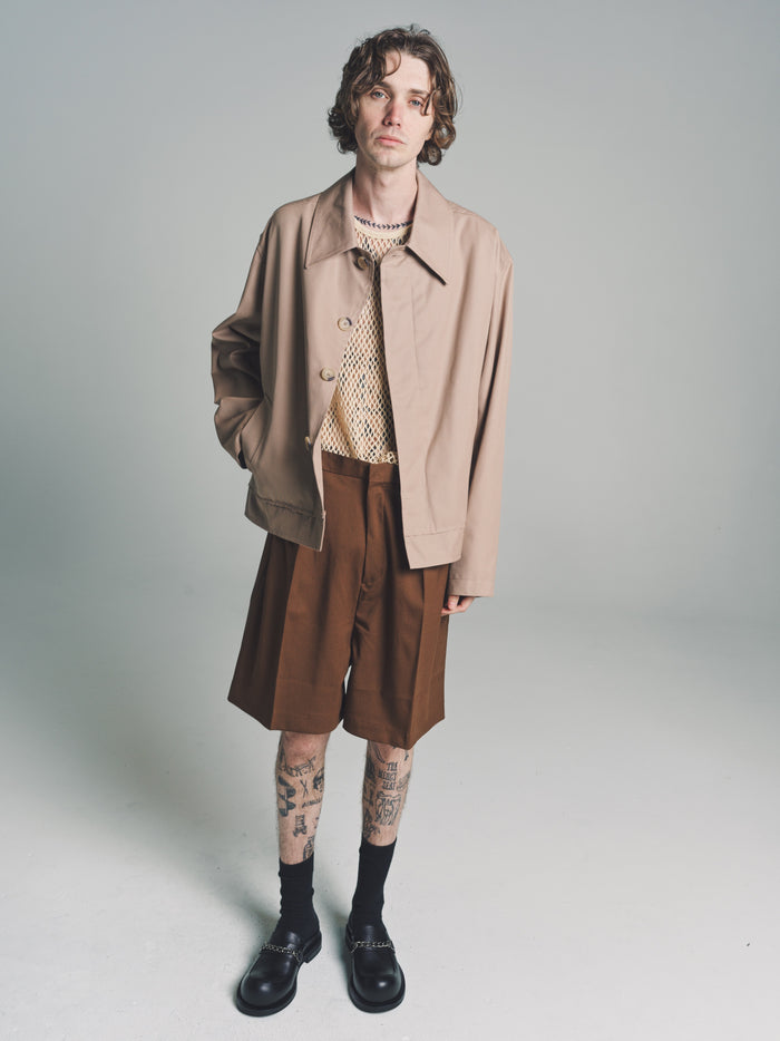 Brown Wool Woven Manson Shorts