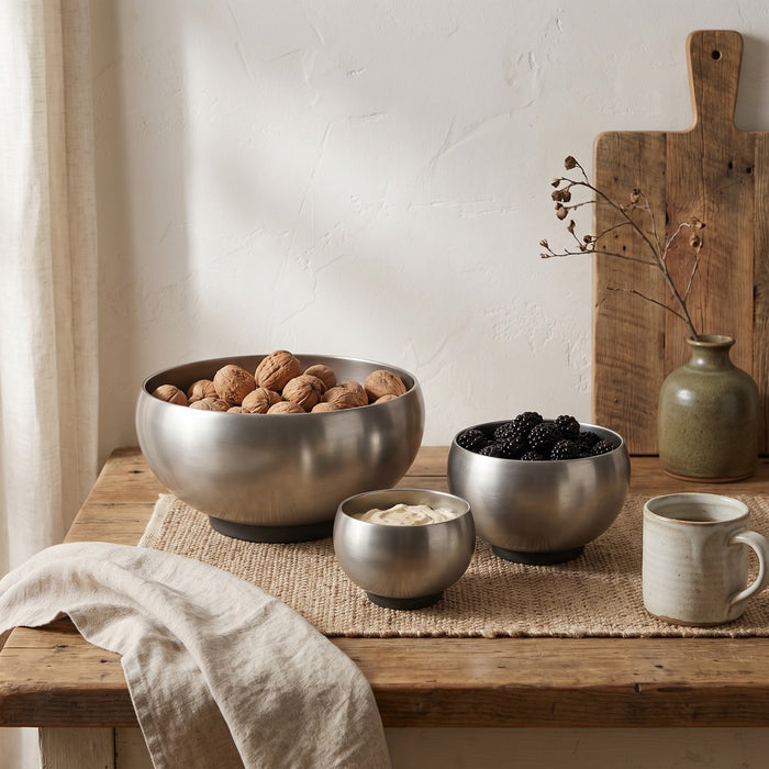 Brushed Pewter Nesting Bowls, styled at home
