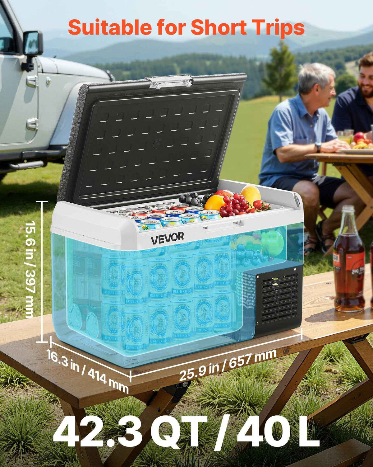 12V Portable Car Fridge Freezer 42.3QT | Fast Cooling, -4°F to 68°F